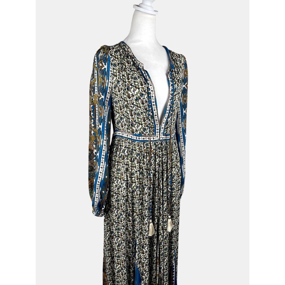 Free People Happy Feelings Maxi Dress Boho Prairie Floral Tassels Border Print S - Picture 4 of 16